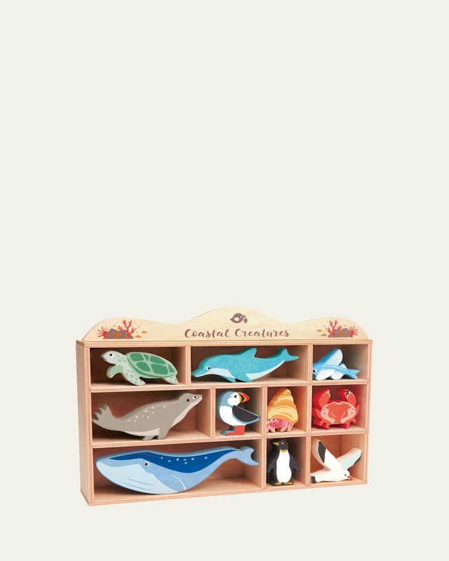 Kid's 10-Piece Coastal Creatures Toy Set w/ Display Shelf